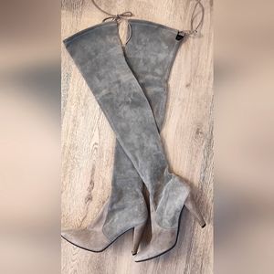 Stuart Weitzman Grey suede over the knee thigh high stretch boots sz 7.5